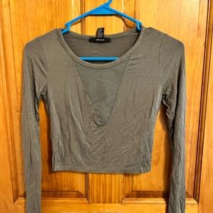 Forever 21: Hunter Green Long Sleeve Crop Top